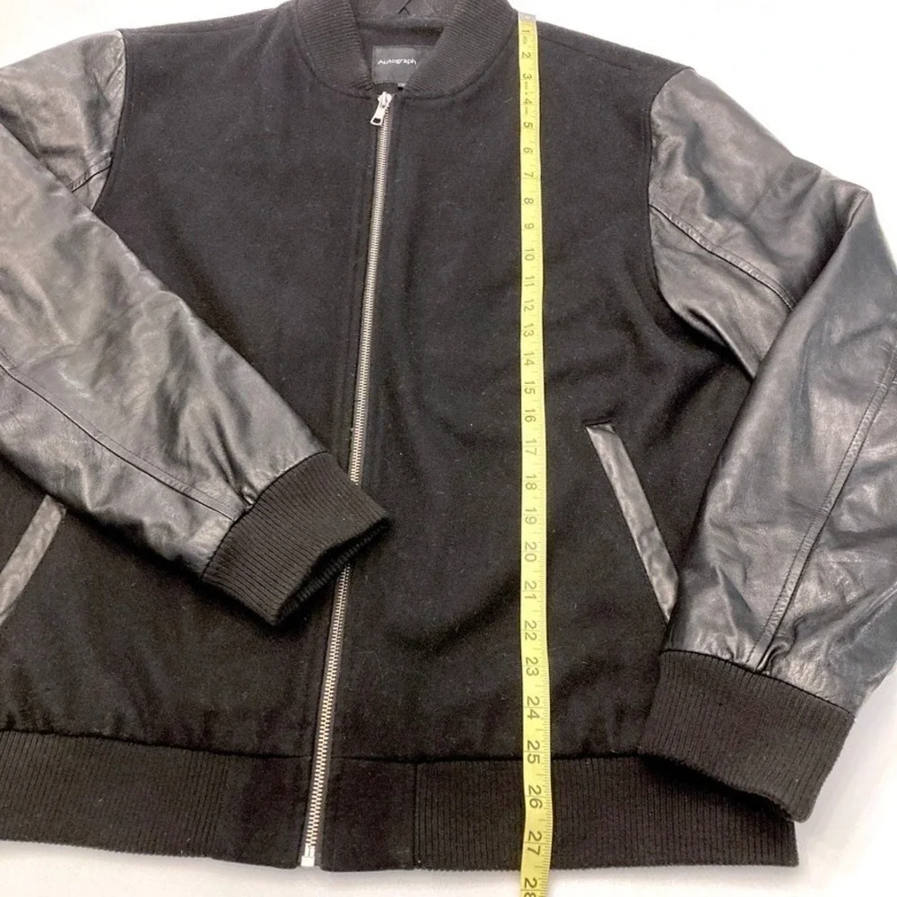 Marks & Spencer Autograph Leather Sleeve Wool Letterman Bomber Jacket Mens Large